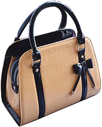 Samaz PU Leather Women Girls Handbag Little Bow Leisure Shoulder Bag (crocodile-khaki)