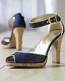 Denim peep-toe pump