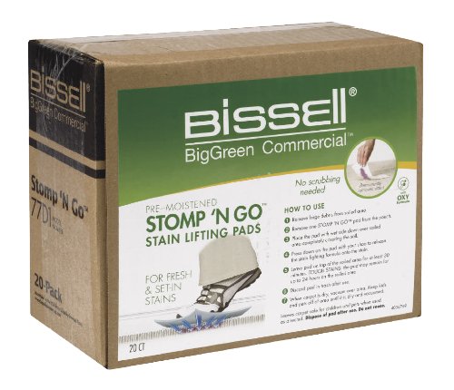 BISSELL BigGreen Commercial 77D1-C Stomp 'N Go Stain Lifting Pads, 7.63" Height, 17.06" Length, 13.56" Width, 20 Count Per Pack (Pack of 4)