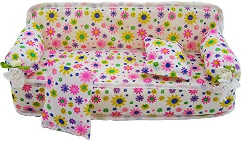 Mini Dollhouse Furniture Sofa Couch with 2 Cushions for Barbie House