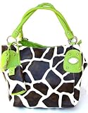 Large Giraffe Print Ring Hobo Faux Leather Satchel Bag Handbag w/Cell Phone Pouch - Lime