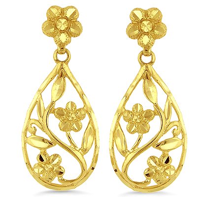 14K Yellow Gold Flower Drop Earrings
