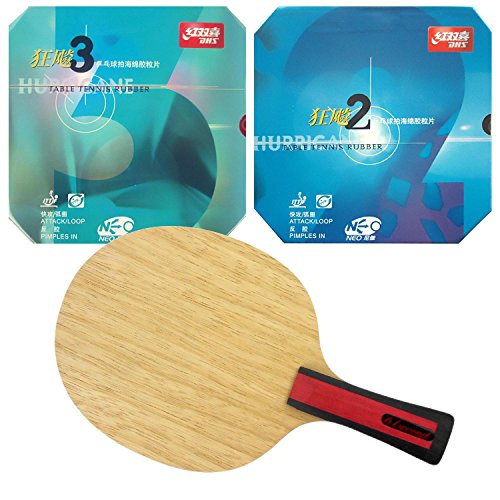 61second 3004 Blade with DHS NEO Hurricane 2 and NEO Hurricane 3 Rubbers for a Racket Long (Shakehand)-FL with a Free Small case