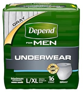 Depend for Men Underwear, [Large/Extra-Large], Maximum Absorbency, 16-Count Packages (Pack of 4)
