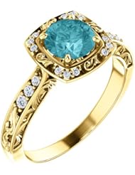18K Yellow Gold 6.00mm Round Cut Zircon and Diamond Ring -- LIFETIME WARRANTY