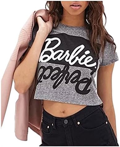 Ladies Sexy Tee Short Sleeve Gray Crop Tops for Woman (Size M)