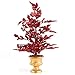 Factory Direct Craft Red Sparkling Artificial Holly Topiary with Gold Painted Base