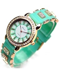 Geneva Polyurethane Fashion Crystal Womens Watch Green Strap