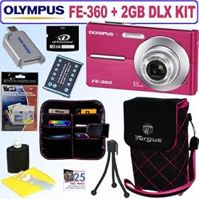 Olympus FE360 8MP Digital Camera (Pink) + 2GB Deluxe Accessory Kit by Olympus