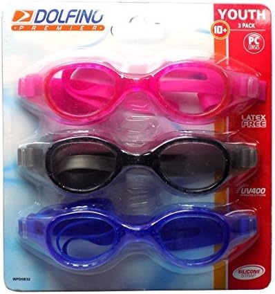 Dolfino Premier Youth Goggles (3 Pack) (Blue/Clear/Pink)