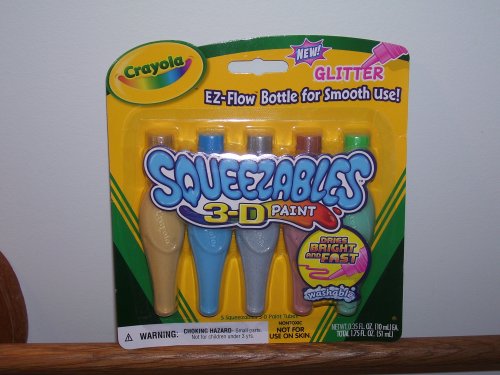 CRAYOLA SQUEEZABLES WASHABLE 3-D PAINT TUBES 5/PKG-GLITTER COLORS