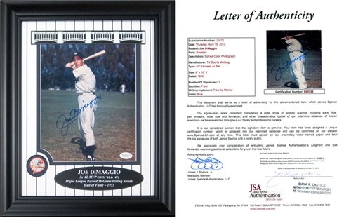 Joe DiMaggio Autographed/Hand Signed Framed Posing with Bat 8x10 Photo (James Spence)