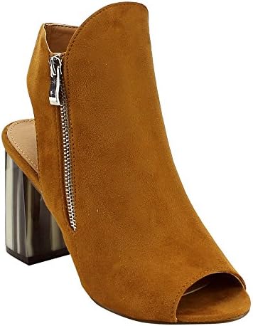 CORRINA FE18 Women's Open Back Side Zip Chunky Block Heel Ankle Booties, Color:CAMEL, Size:10