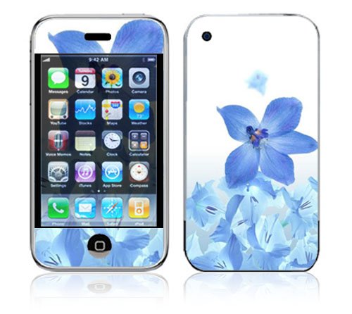 Blue Neon Flower Decorative Skin Cover Decal Sticker for Apple 2G iPhone (1st Gen)