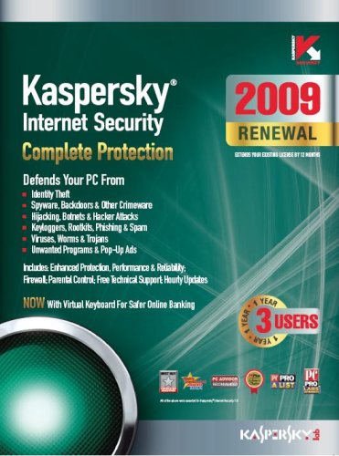 Kaspersky Internet Security 2009, 3-Desktop, 1 year Renewal Subscription (PC)