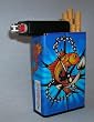 Cigarette Case Fish and Hook with Built on Lighter Holder