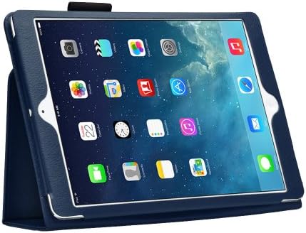 Iwotou Apple iPad Air iPad 5 (5th Gen) Slim Fit PU Leather Folio Case with Stylus Slot Design + Cleaning Cloth (iPad Air, Blue)