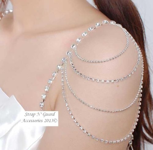 Chic & Sexy New Style Crystal Shoulder Pin Straps, Must-Have Ladies Jewelry Bra Clothing Pin Straps--Prevents Strapless Slippage, Perfect for Women Dress Gown; Wedding Dress, Prom Dress, Formal Dance, Holiday and Gift