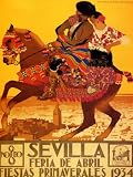 1934 SEVILLA FIESTAS DE PRIMAVERA SPRING FLOWERS COUPLE HORSEBACK EUROPE TRAVEL TOURISM SPAIN VINTAGE POSTER REPRO