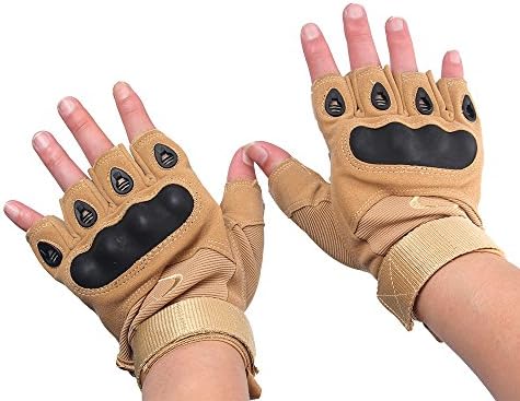 Etrance Ventilate Wear-resistant Half Finger Hard Knuckle Tactical Gloves Foam Protection for Shooting Airsoft Hunting Cycling 1 Pair Camel M