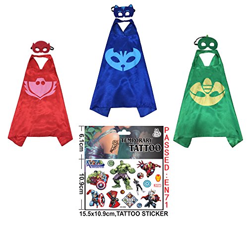 YL PJ Masks Costumes For Kids Set of 3 Catboy Owlette Mask with Cape (27.5 inches)