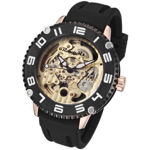 Rougois Skeleton Automatic Mechanical Watch Rose Gold Case & Lugs