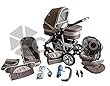 Clamaro 3 in 1 "CORAL" Kombi Kinderwagen aus Aluminium mit Schwenkräder inkl. Babywanne, Sport Buggyaufsatz und Babyschale (ISOFIX) - 23. Leinenbraun by Krasnal