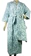 Fine Blue Toile Design Terry cloth Lined French bathrobe with travel pouch