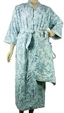 Fine Blue Toile Design Terry cloth Lined French bathrobe with travel pouch