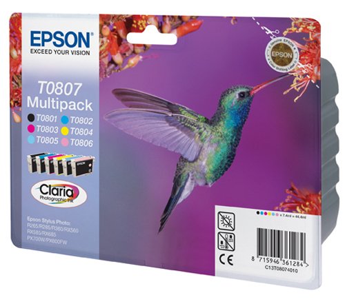 Epson Claria T0807 Hummingbird Genuine Multipack Ink Cartridges