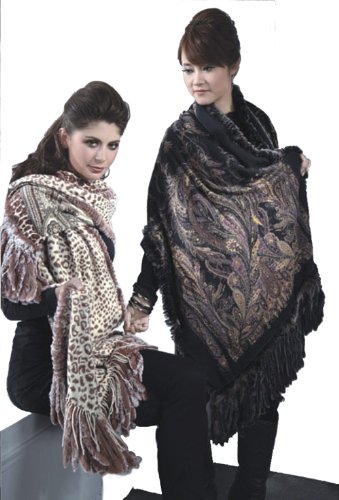 SCARF /WRAP- CASHMERE REVERSIBLE PRINTED SHAWL WITH FUR ALL AROUND- FROM CASHMERE PASHMINA GROUP (BLACK) SCARF /WRAP- CASHMERE REVERSIBLE PRINTED SHAWL WITH FUR ALL AROUND- FROM CASHMERE PASHMINA GROUP (BLACK)
