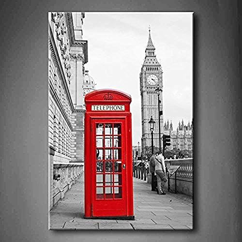 Bling Decor Black And White &amp; Red Red Telephone Booth And Big Ben In London Street Wall Art Painting Pictures Print On Canvas City Picture For Room