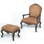 ACCENT CHAIR DARK OAK FINISH AND OTTOMAN