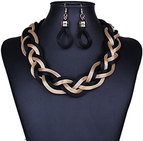 Multiple Mesh Twisted Rope Cords Colorful Bib Collar Necklace Earrings Set