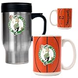 Boston Celtics Stainless Steel Travel Mug & Gameball Ceramic Mug Set - Primary Logo NBA Basketball