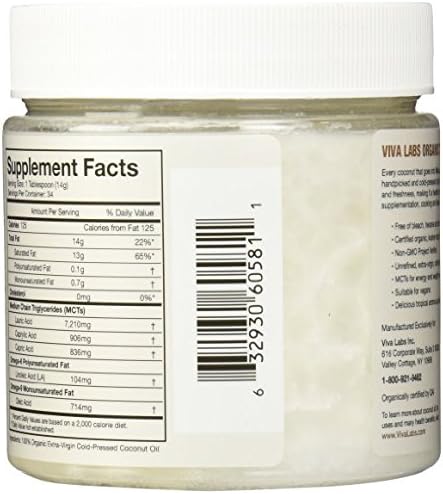 Viva Labs the Finest Organic Extra Virgin Coconut Oil, 16 Ounce