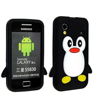 BLACK COLOUR CUTE PENGUIN SILICONE PROTECTION CASE COVER FOR SAMSUNG GALAXY ACE S5830