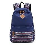 WSince 可愛い 帆布 バッグ キャンバス リュックサック スクールバッグ ダークブルー