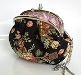 51E LIi9lLL. SL160  Black Canvas Coin Purse Elegant Black Canvas with Flowers Imprints Lady Coin Purse 2 Pockets w/Wrist Silver Chain,Convenient Handy Size at 6 Wide x 5 High, Fashion,Style and Convenient Coin Purse,Manufacturer Direct 100% Satisfaction Guaranteed.
