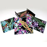 Set Of 4 Ed Hardy Skulls Black Glass Coasters