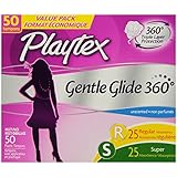 Playtex Gentle Glide Tampons Multipack, Unscented Regular/Super Absorbency, 50 Count