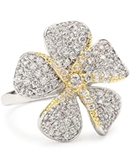CZ by Kenneth Jay Lane "Garden" Rhodium-Plated Pave Cubic Zirconia Pansy Ring, Size 7