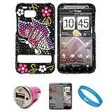 Full Diamond Black Case with Rainbow Butterfly Design Rhinestone Diamante 2 ....