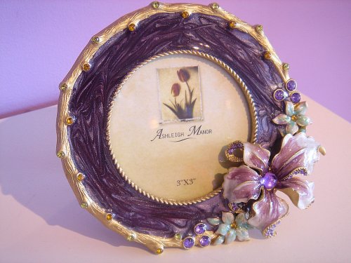 Beautiful Purple Orchid Flower Picture Frame with Jewels