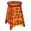 Handmade Asian Furniture - 18" Yellow & Red Tibetan Accent / End Table Painted Flowers - 3-Drawer