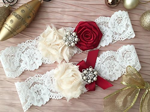Christmas Bridal Garter Set, Stretch lace garters