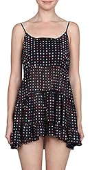 Spaghetti Strap Polka Dot Print Sheer Open-Back Polyester  Dress