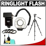 Zeikos Digital Macro Ring Light Flash with Adapter Rings + Close-up Tripod + Cleaning Kit for Nikon D40, D60, D3000, D3100, D5000, D5100, D7000, D300s, D3 & D3s Digital SLR Cameras