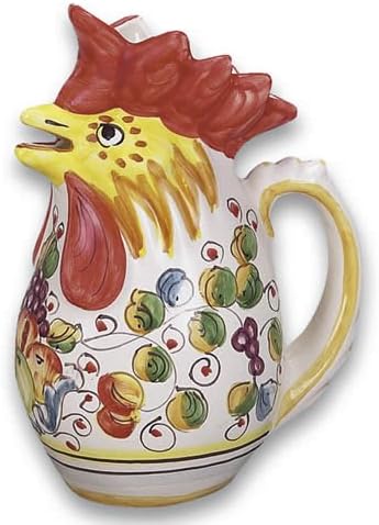 Deruta Hand Painted Miele Ceramic Rooster Pitcher From Italy