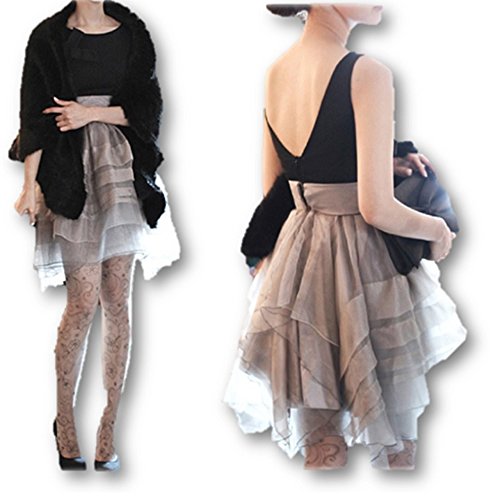 (エヌアンドティー） N&T レディース オーガンジー ドレス ワンピース バック ディープ Vネック 切替 フレア ノースリーブ エレガント パーティー フォーマル 結婚式 リボン スカート ゴージャス